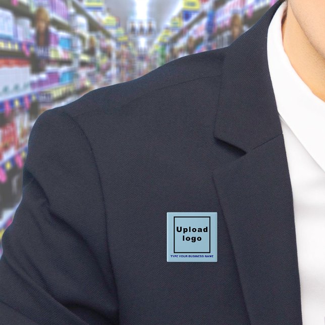 Blått fyrkantsknapp för Business Namn och Logotyp Knapp (Build brand name awareness. Your business name and logo on light blue square button.)