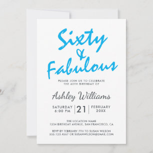 Blått fyrtio Fabulous-ljus   60:e Födelsedagsfeste Inbjudningar