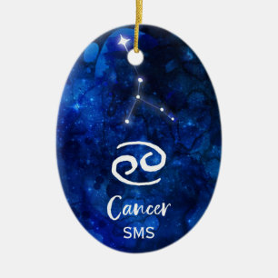 Blått Galaxy Monogram för cancerzodiakkonstellatio Julgransprydnad Keramik
