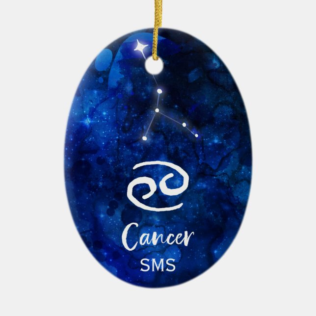 Blått Galaxy Monogram för cancerzodiakkonstellatio Julgransprydnad Keramik (Framsidan)