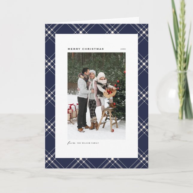 Blått Gammalt fotfoto i Mönster God jul Helgkort (Framsida)