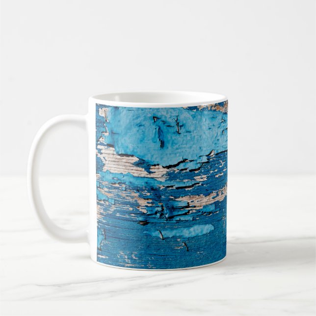 Blått gammalt träbakgrund  kaffemugg (Vänster)
