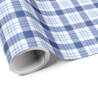 Blått Gångtäckt avfall | Blue White Tartan Mönster Presentpapper