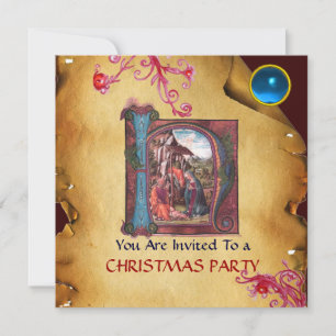 Blått Gem FÖR NATIVITY MONOGRAM CHRISTMAS PARCHMEN Inbjudningar