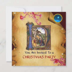 Blått Gem FÖR NATIVITY MONOGRAM CHRISTMAS PARCHMEN Inbjudningar