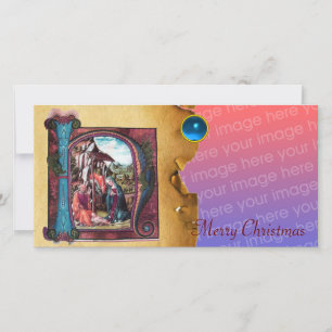 Blått Gem FÖR NATIVITY MONOGRAM CHRISTMAS PARCHMEN Julkort