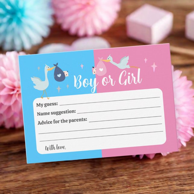 Blått Gender - Visa förutsägelser och rådgivande s Rådkort (Blue Pink Gender Reveal Predictions & Advice Game
)