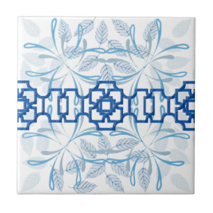 Blått geometriskt blomstermönster i chinoiserie-st kakelplatta