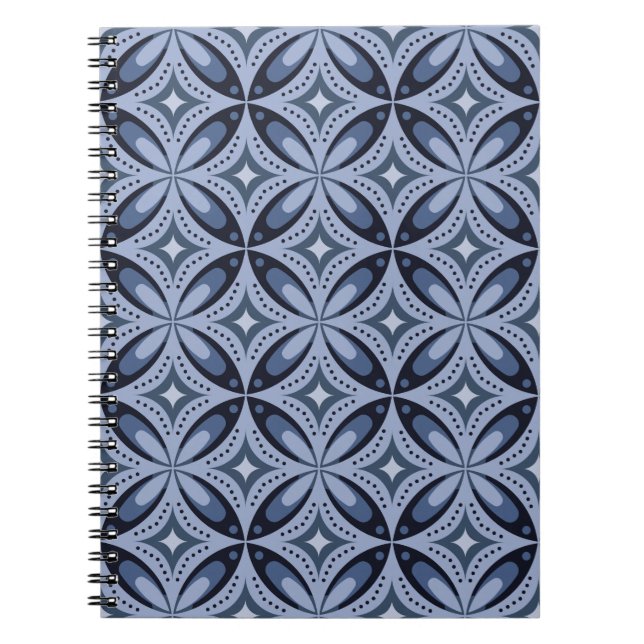 Blått geometriskt mönster i retrostil anteckningsbok (Framsidan)