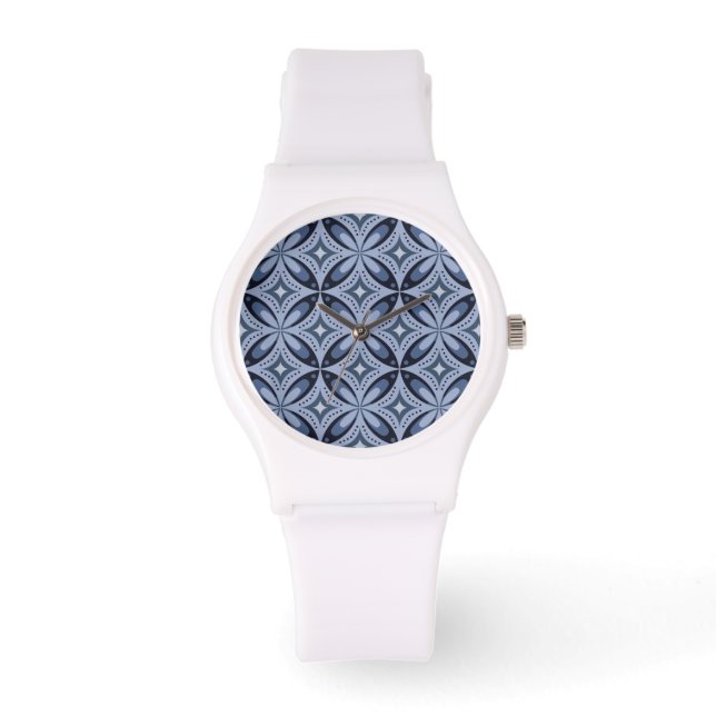 Blått geometriskt mönster i retrostil armbandsur (Framsida)