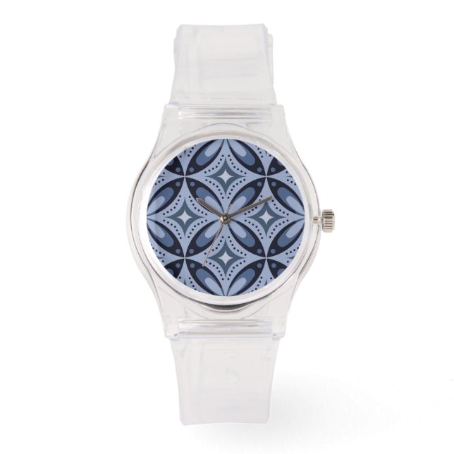 Blått geometriskt mönster i retrostil armbandsur (Framsida)
