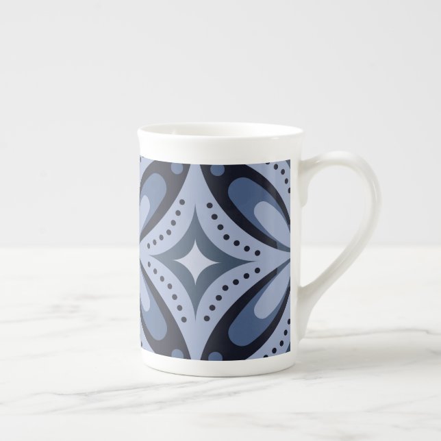 Blått geometriskt mönster i retrostil benporslin mugg (Höger)
