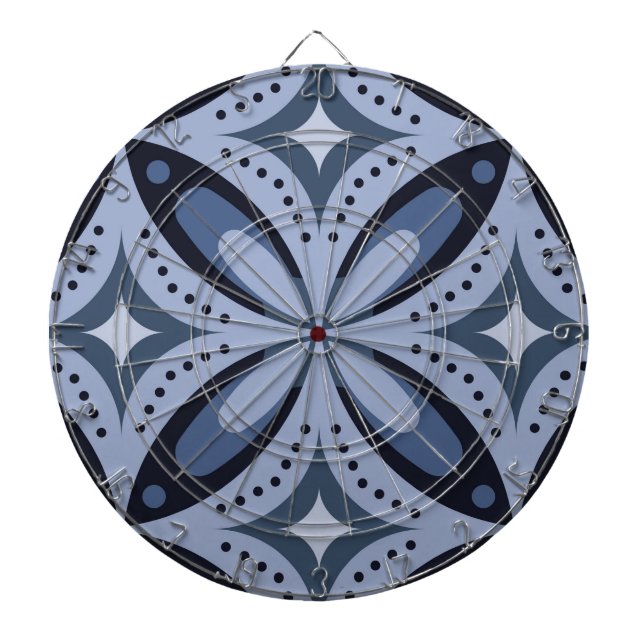 Blått geometriskt mönster i retrostil darttavla (Framsidan)