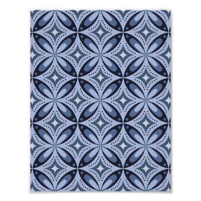 Blått geometriskt mönster i retrostil fototryck (Framsidan)