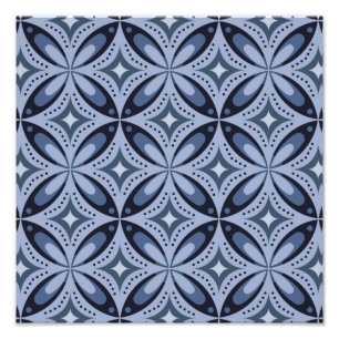Blått geometriskt mönster i retrostil fototryck