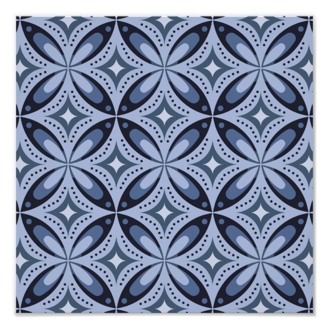 Blått geometriskt mönster i retrostil fototryck (Framsidan)