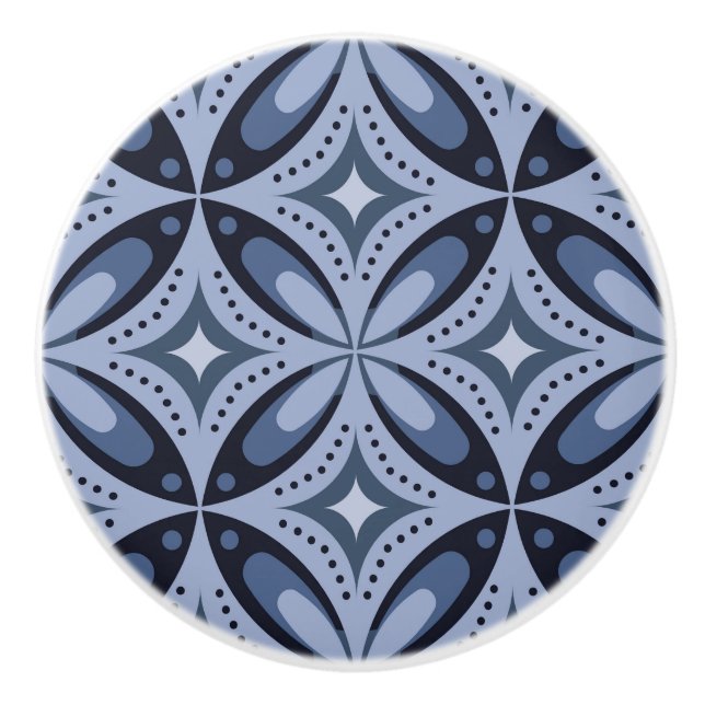 Blått geometriskt mönster i retrostil knopp (Framsidan)