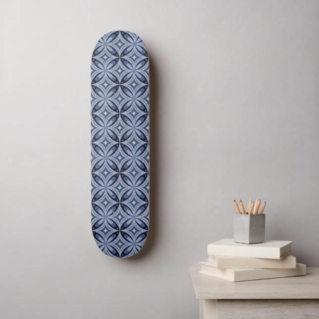 Blått geometriskt mönster i retrostil mini skateboard bräda 18,5 cm (Väggkonst)