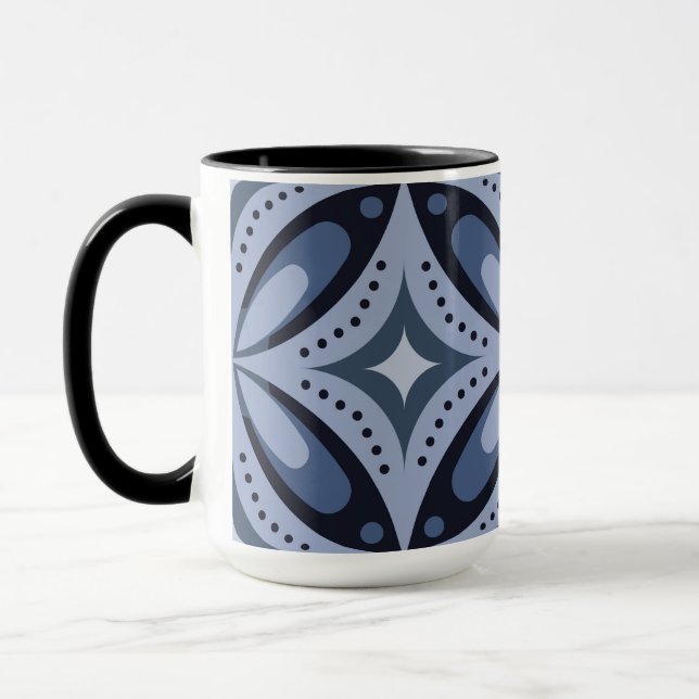 Blått geometriskt mönster i retrostil mugg (Vänster)