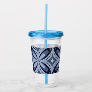 Blått geometriskt mönster i retrostil take away mugg