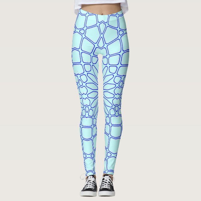 Blått geometriskt mönster "Ratti_Creative_Arts"    Leggings (Framsida)
