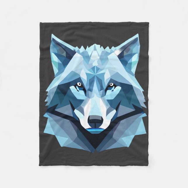 Blått geometriskt Varg huvud Fleecefilt (Framsidan)