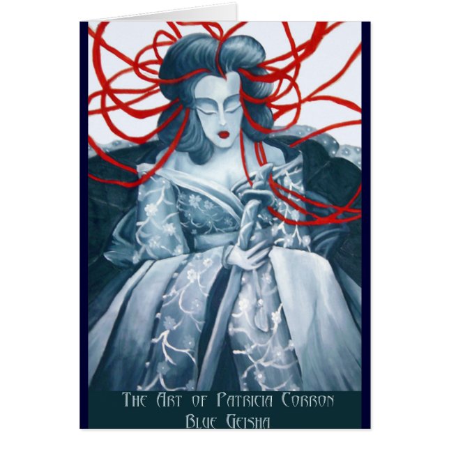 Blått Giesha Hälsningskort (Framsidan)