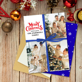 Blått Gift Wrapped Family Photo collage jul Julkort