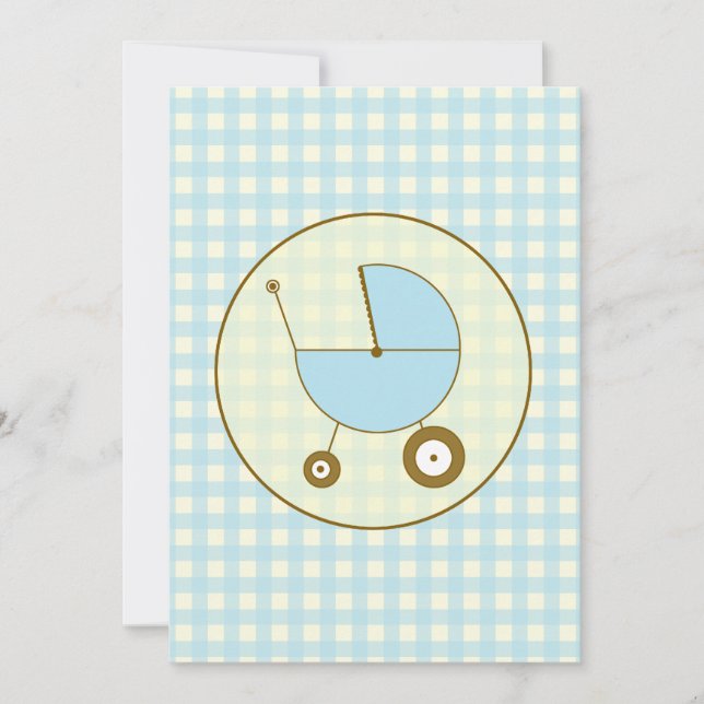 Blått Gingham Baby Shower-inbjudan Inbjudningar (Framsida)