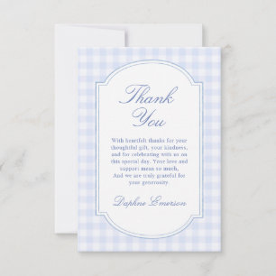 Blått Gingham-barnvaktparty Tack Kort