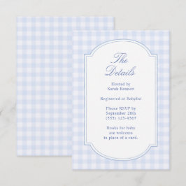 Blått Gingham Bebis-fest Detaljer Tilläggskort