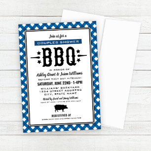 Blått Gingham Bröllop Par Shower BBQ Inbjudningar