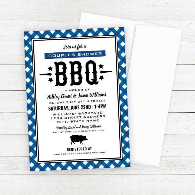 Blått Gingham Bröllop Par Shower BBQ Inbjudningar (Skapare uppladdad)