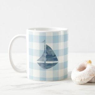 Blått Gingham Check Mönster Coffee Mugg