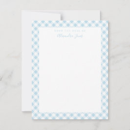 Blått Gingham Check Personal Stationery Note Card Tack Kort