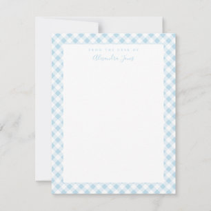 Blått Gingham Check Personal Stationery Note Card Tack Kort