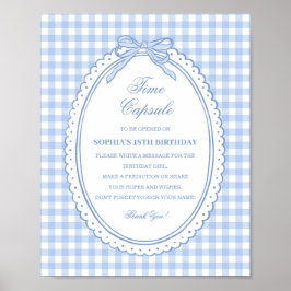 Blått Gingham Coquette Bow Tids kapsel spel Poster