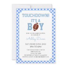 Blått Gingham Fotboll Baby Shower