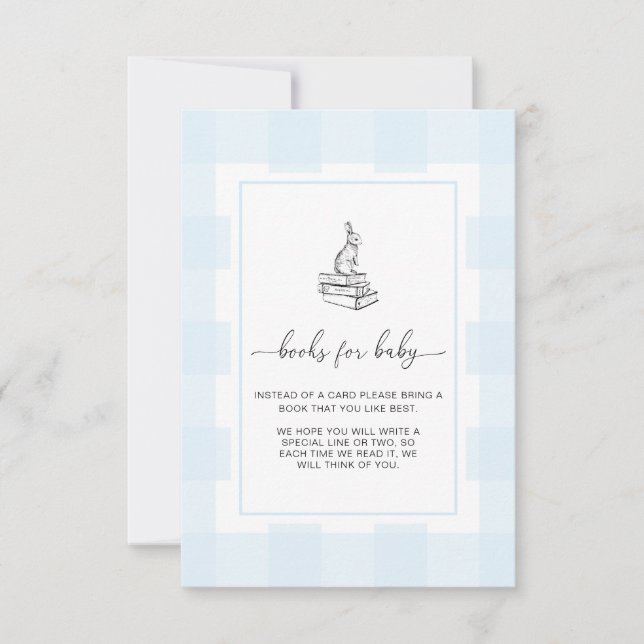 Blått Gingham Kanin Böcker Begär Inskjutningskort Inbjudningar (Framsida)