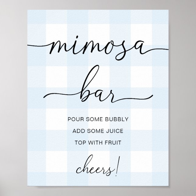 Blått Gingham Mimosa Bar Skylt (Framsidan)