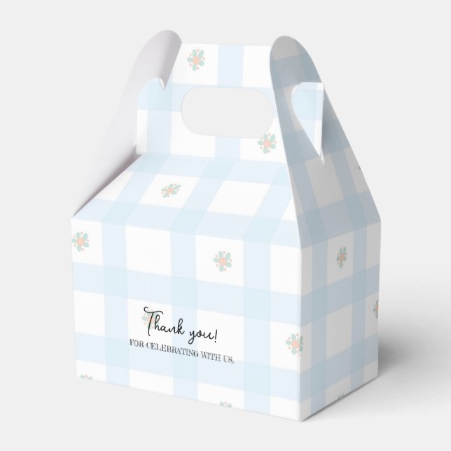 Blått Gingham Mönster Blommig Tecknad Festsuppleme Presentaskar (Baksidan Sidan)