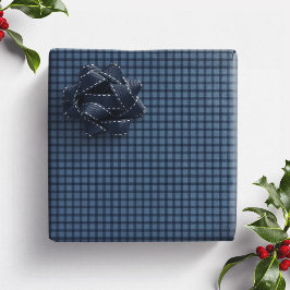 Blått gingham-rutigt enkelt snyggt semester-rutigt presentpapper