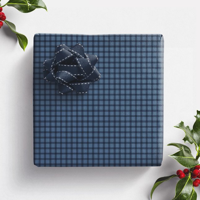 Blått gingham-rutigt enkelt snyggt semester-rutigt presentpapper (Skapare uppladdad)