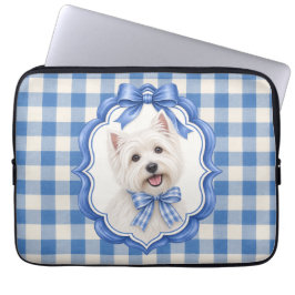 Blått Gingham Snyggt West Highland Terrier Dator Laptop Fodral