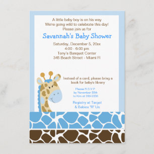 Blått Giraffe Boy Baby Shower-inbjudan Inbjudningar