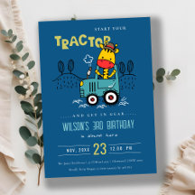 Blått Giraffe i Boys Birthday i Farm Tractor