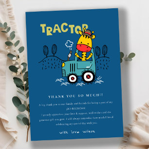 Blått Giraffe i Boys Birthday i Farm Tractor Tack Kort