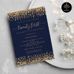 Blått Glam 21:a Party i Guld Glitter Inbjudningar<br><div class="desc">Elegant Guld, Glitter, skrivet marinblått Glam 21:a Party. Tillgänglig digitalt och utskriven. Lite gnistra i firande på er tjugoförsta födelsedag finns en faux glitter gräns på vardera sidan och grund på en klassisk marinbakgrund, och tjugoförsta är i ett snyggt skript med utslag. Anpassa texten till dina egna detaljer. Du kan...</div>
