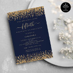 Blått Glam 50:e Party vid Guld Glitter Inbjudningar<br><div class="desc">Elegant Guld Glitter skript Navy Blue Glam 50 Party. Tillgänglig digitalt och utskriven. Lite gnistra i firande på 50-årsdagen står ett faux glitter gräns på vardera sidan och grund på en klassisk marinbakgrund, och 50 är i ett snyggt skript med slagord. Anpassa texten till dina egna detaljer. Du kan också...</div>