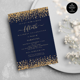 Blått Glam 50:e Party vid Guld Glitter Inbjudningar